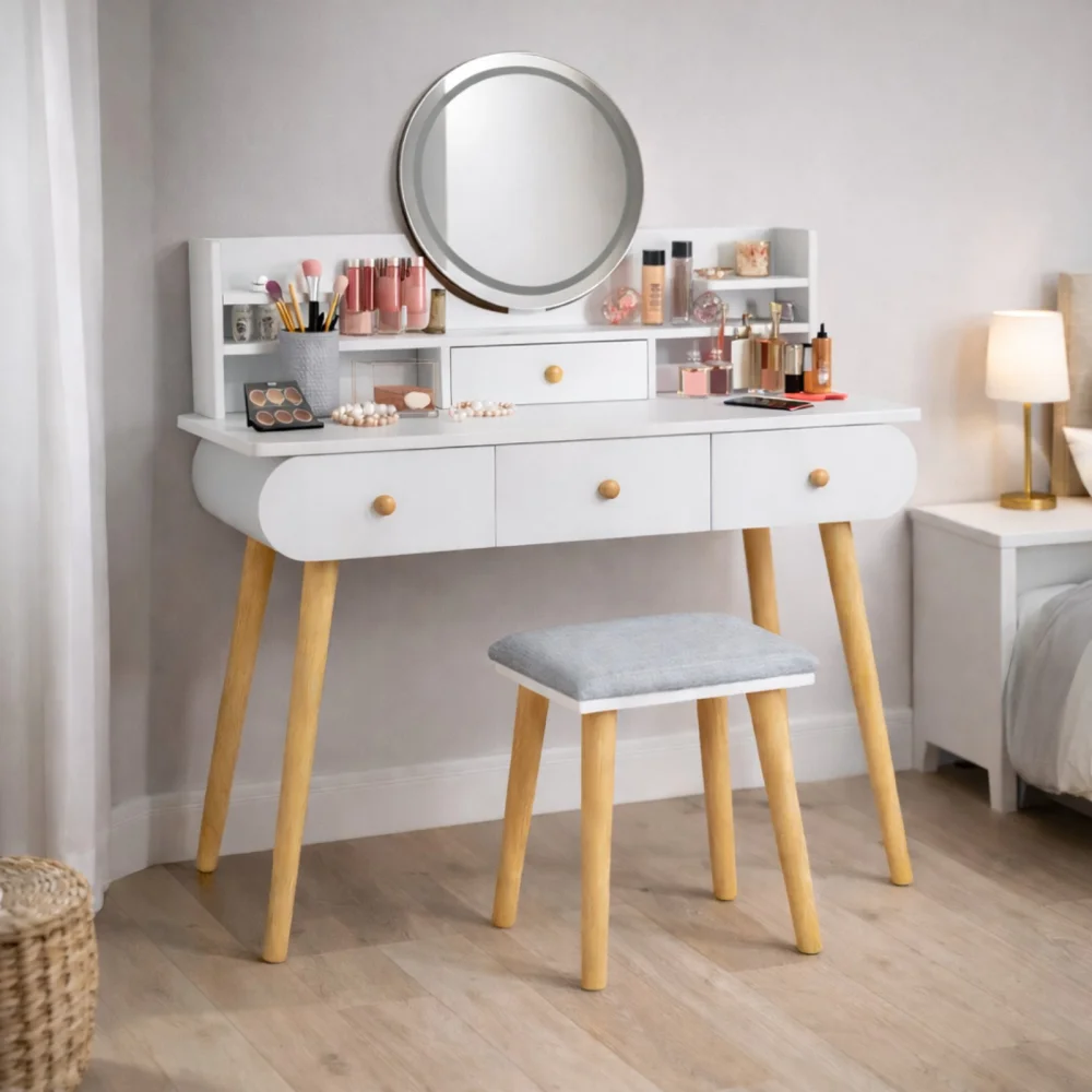 Modul Sto za šminkanje Lumi Plus ST-316, Sa stolicom, Beli