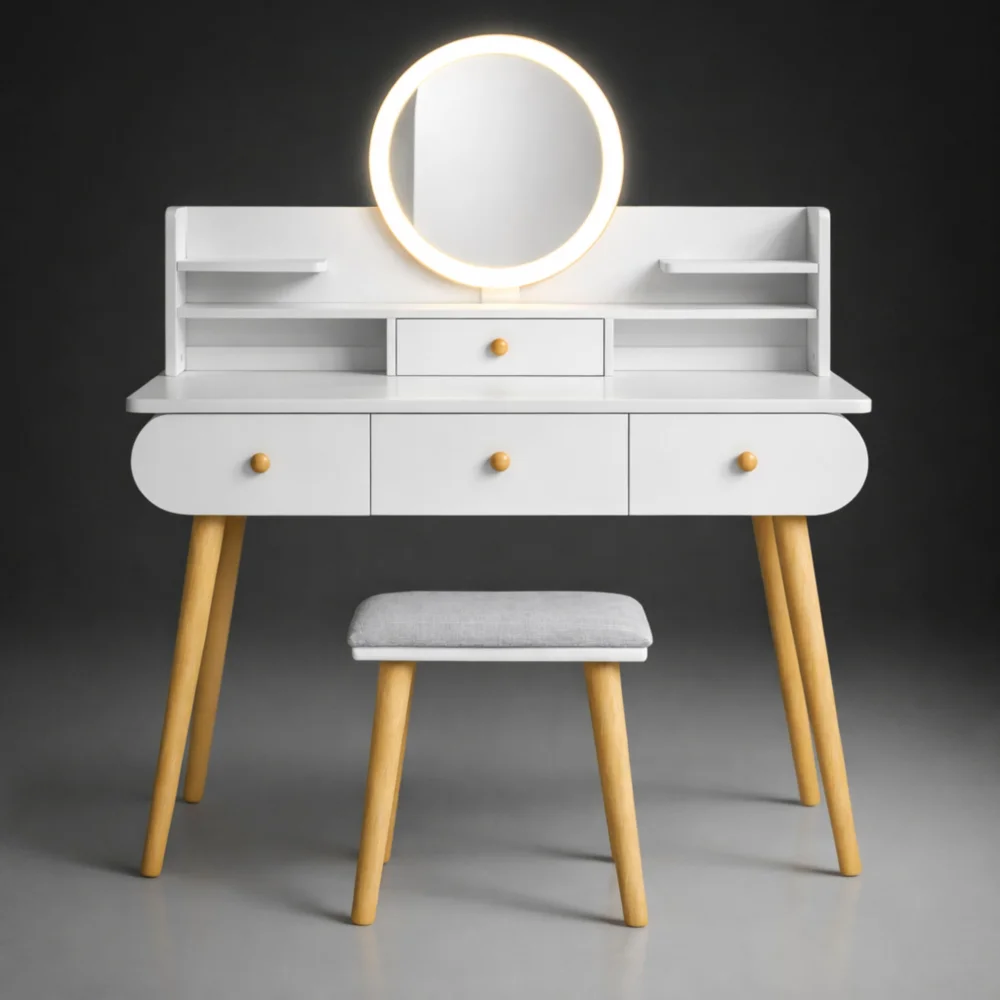 Modul Sto za šminkanje Lumi Plus ST-316, Sa stolicom, Beli