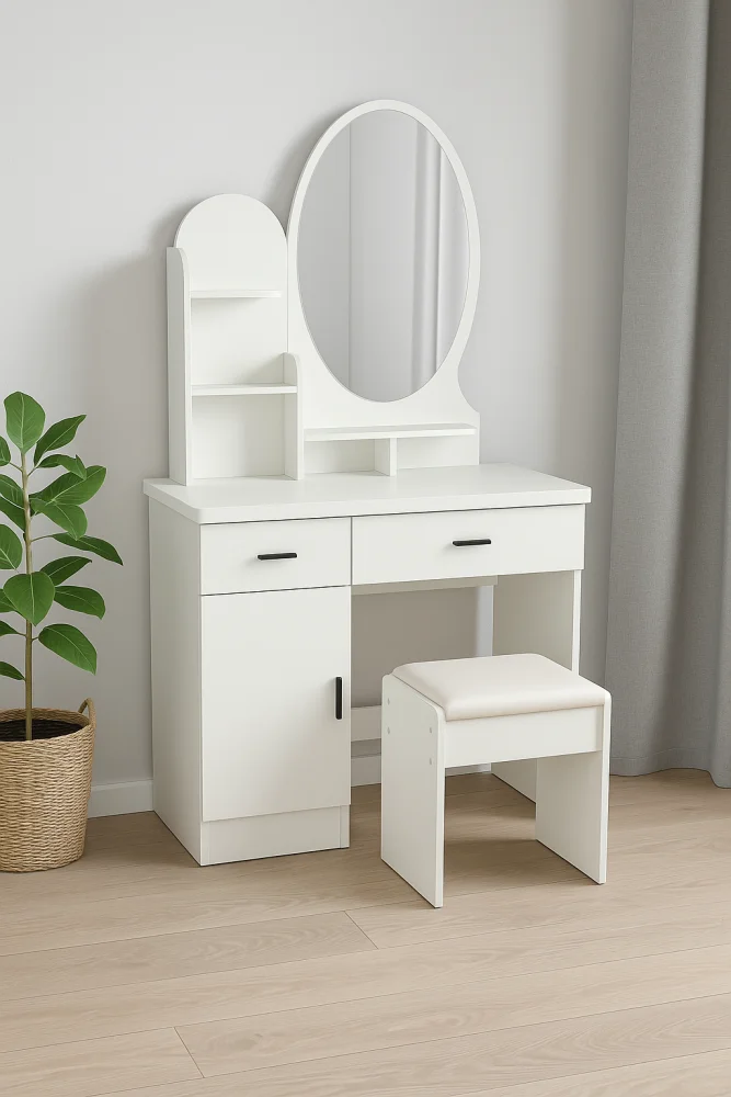 Modul Sto za šminkanje Aria, Sa stolicom, Beli, ST-317
