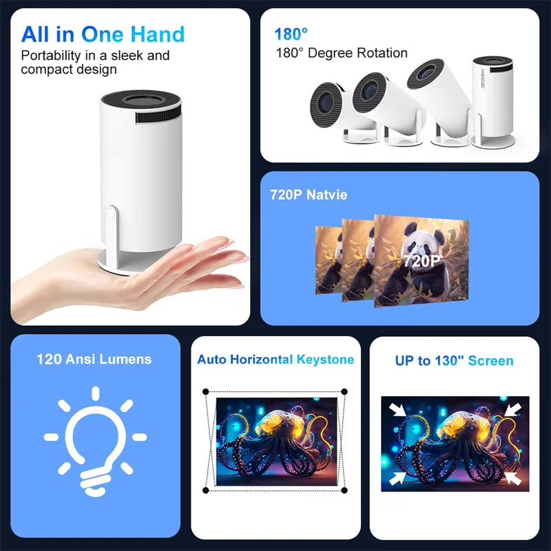 Mini projektor HY300 PRO, 60W, Beli