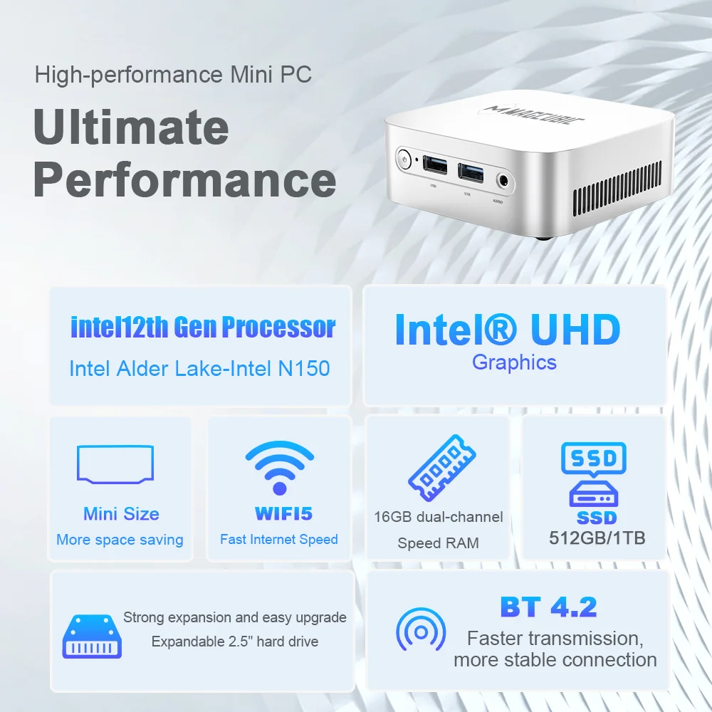 Mini računar MAGCUBIC Intel N150, RAM 16GB, SSD m.2 1TB, Windows 11 Pro