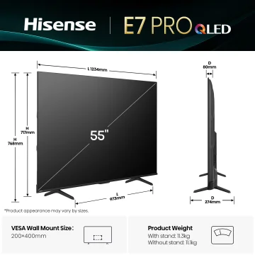Hisense Televizor 55E7Q PRO 55", QLED, 4K UHD, 144 Hz, Smart ,  Vidaa U OS, Crni