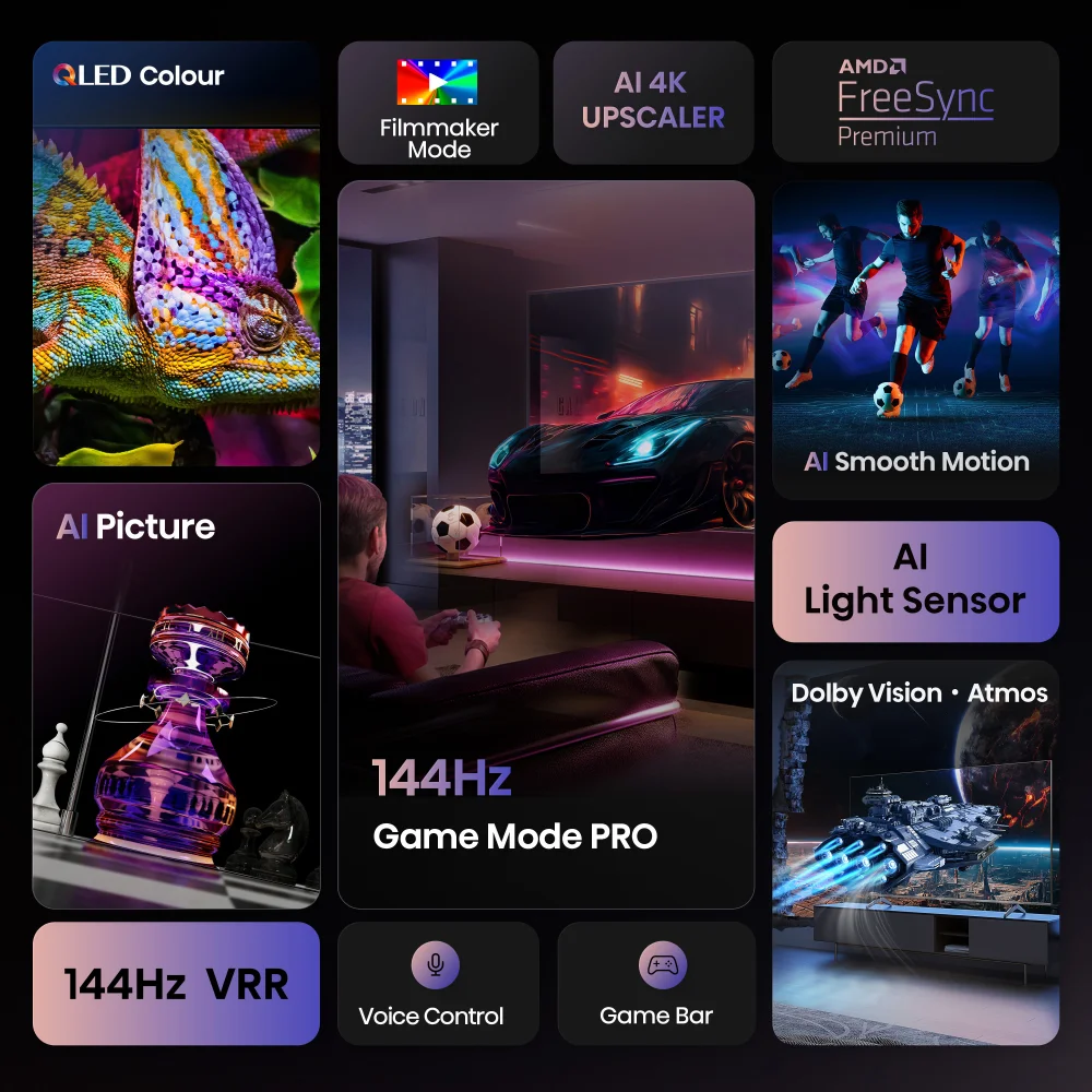 Hisense Televizor 55E7Q PRO 55", QLED, 4K UHD, 144 Hz, Smart ,  Vidaa U OS, Crni