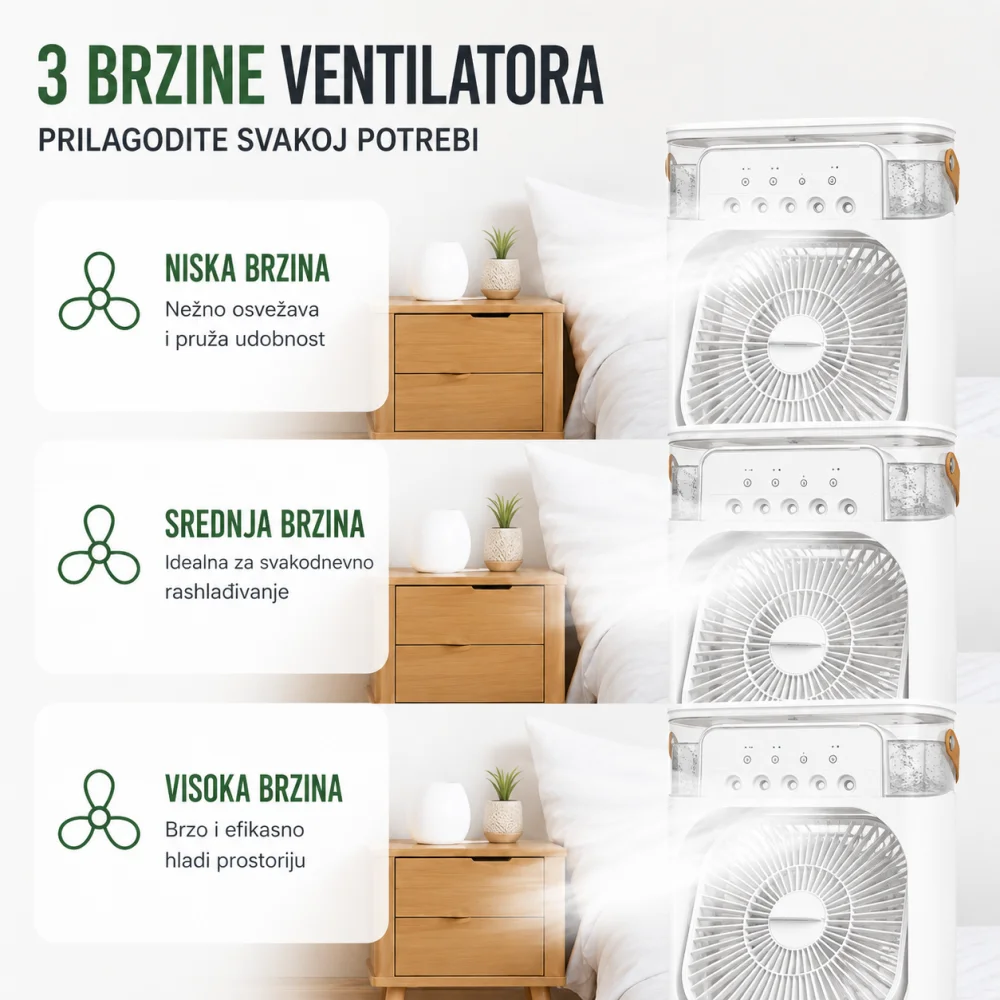 Prenosivi mini ventilator, klima ovlaživač vazduha 3 u 1
