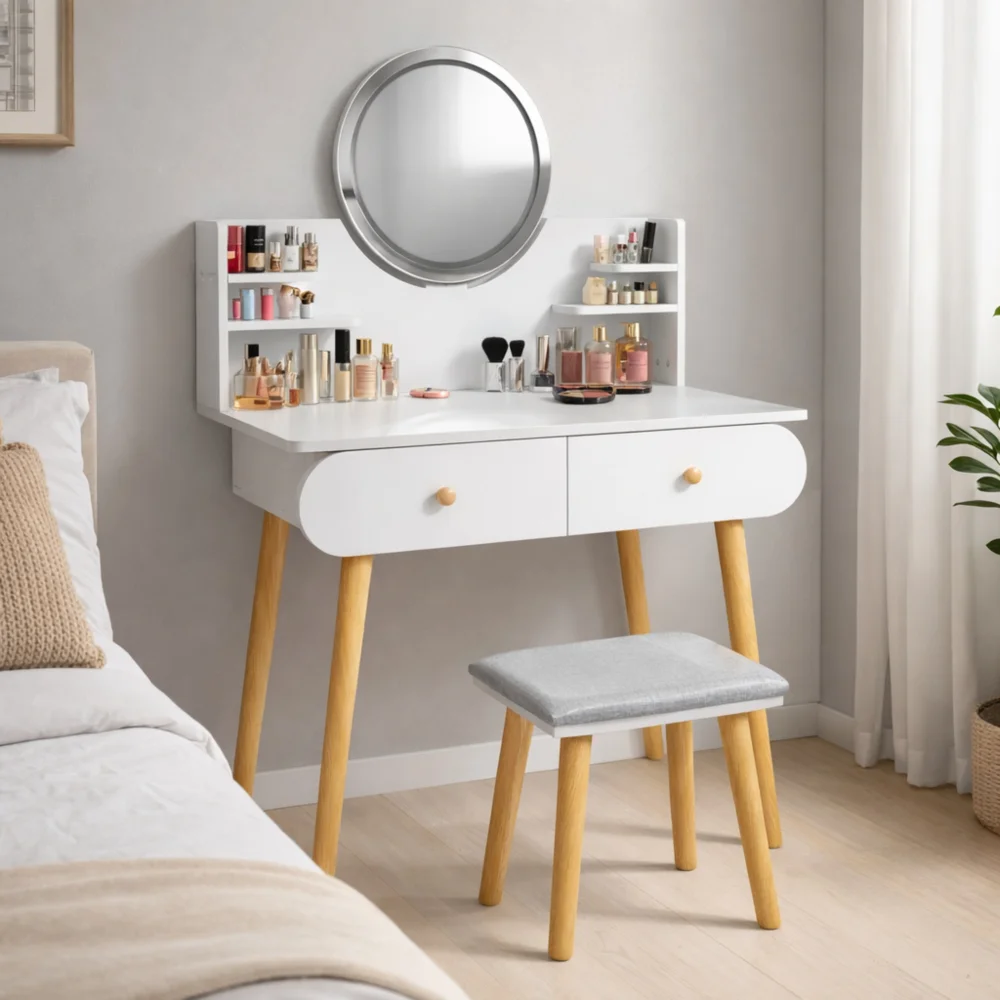 Modul Sto za šminkanje sa stolicom Lumi ST-315, 80×40×120 cm, Beli
