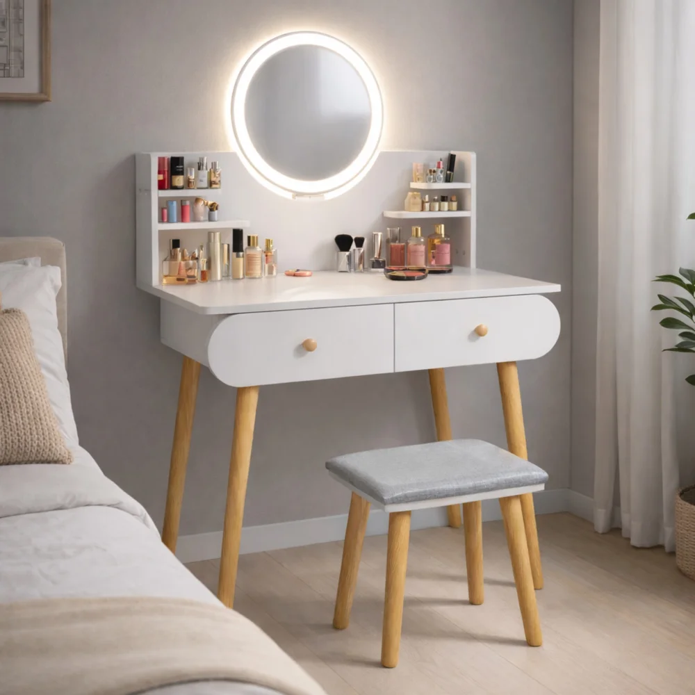 Modul Sto za šminkanje sa stolicom Lumi ST-315, 80×40×120 cm, Beli