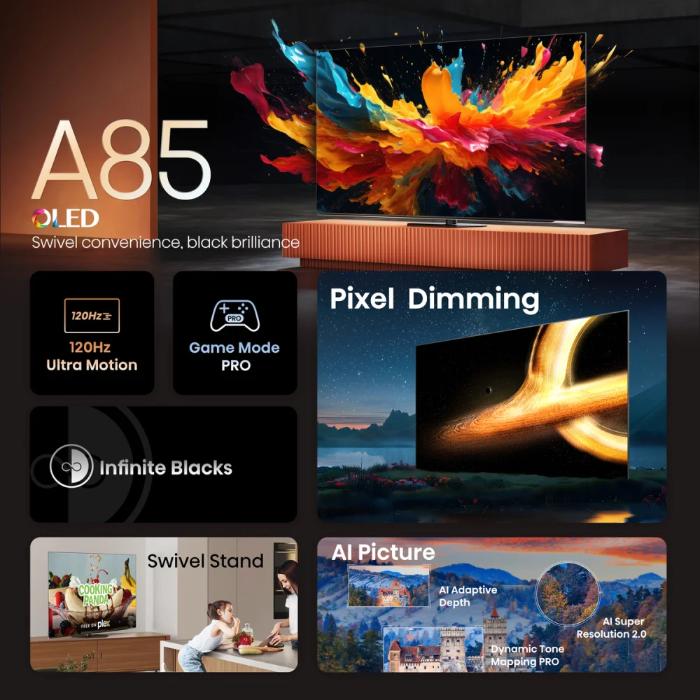 Hisense Televizor 55A85Q 55", OLED, 4K UHD, 120 Hz, Smart, VIDAA OS, Crni