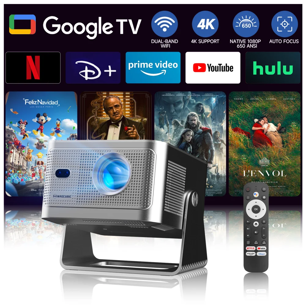 Magcubic HY350GT Projektor, 1080P-8K, 650 AnsiLM, Google TV, Netflix