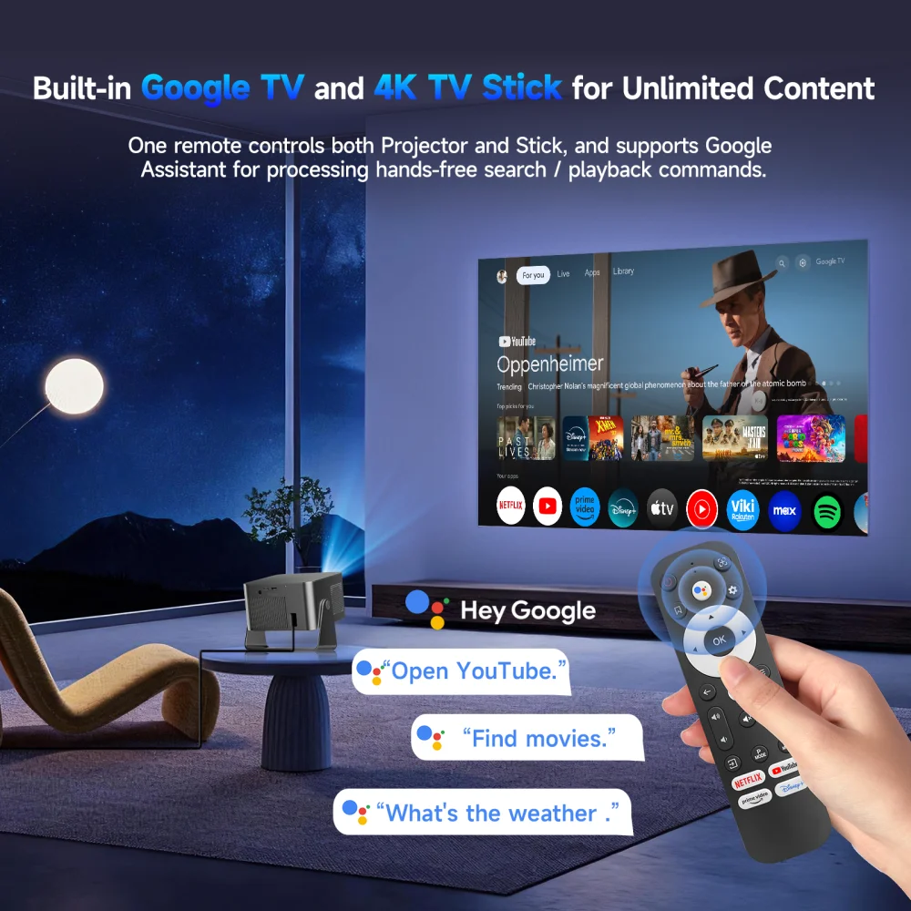 Magcubic HY350GT Projektor, 1080P-8K, 650 AnsiLM, Google TV, Netflix