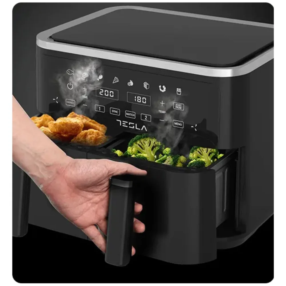 Tesla Air Fryer AF900BSD, 2400 W, 4,5 l + 4,5 l, Digitalni panel, Crni
