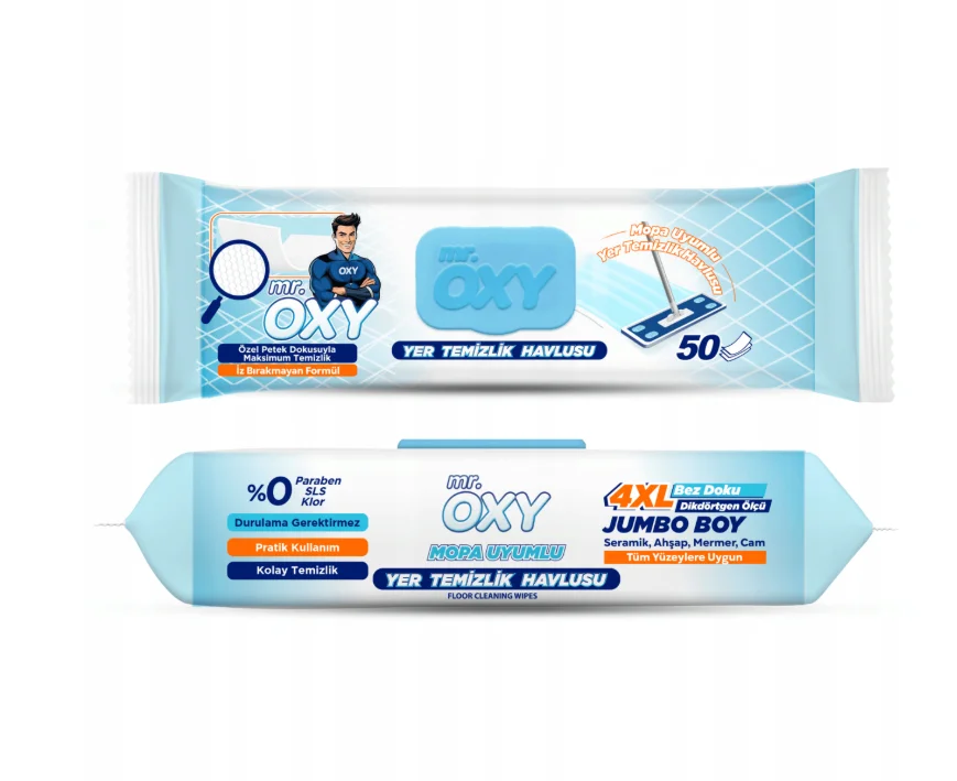 Mr.Oxy Komplet za brisanje poda, Drška +Vlažne maramice, 50 kom