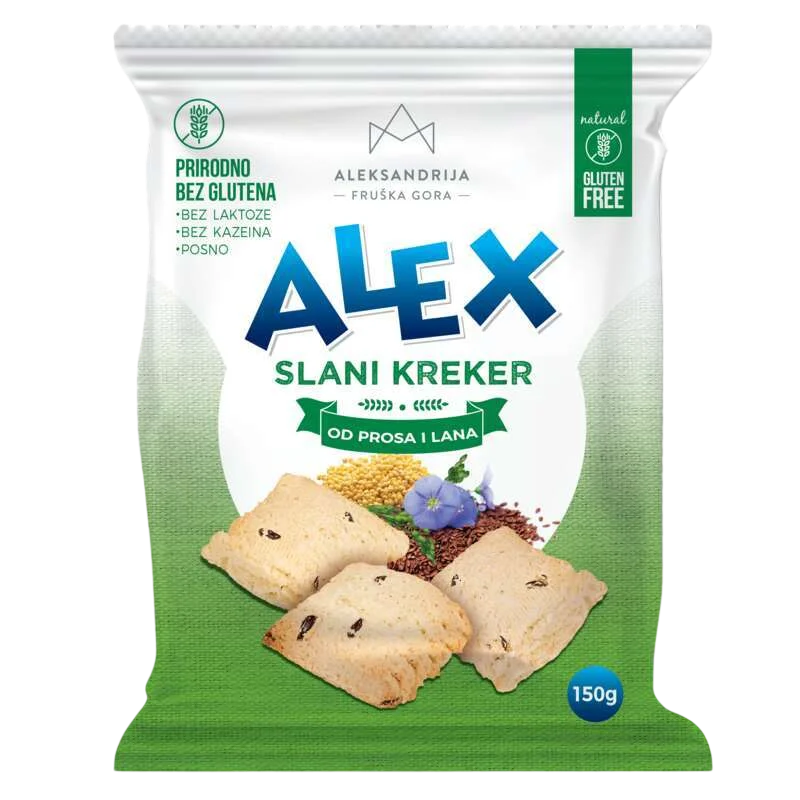 Aleksandrija Bezglutenski slani kreker od prosa i lana Alex, 150g