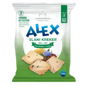 Aleksandrija Bezglutenski slani kreker od prosa i lana Alex, 150g