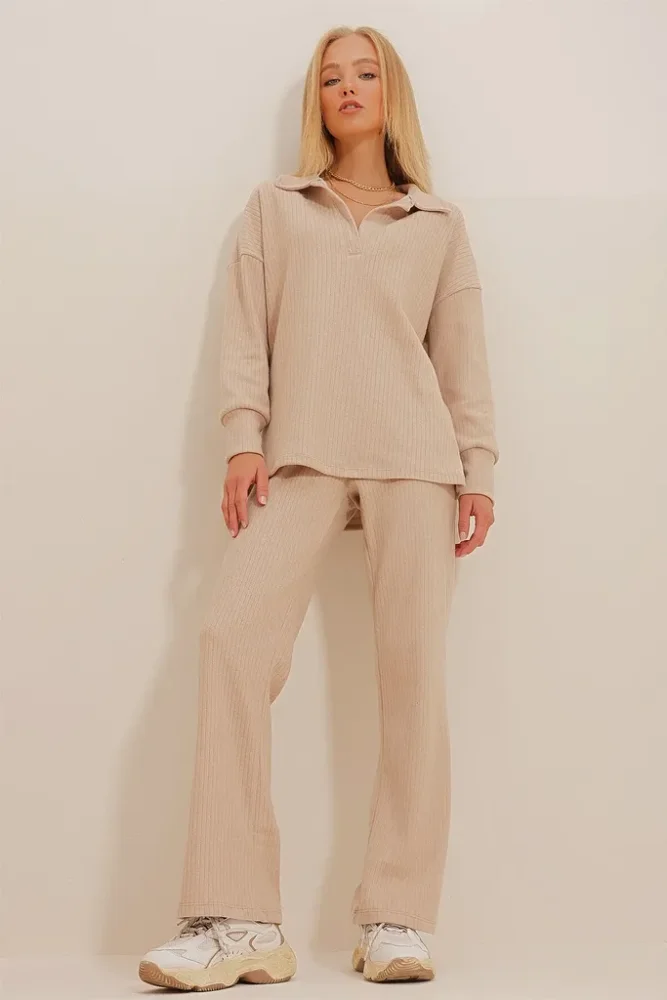Trend Alacati Stili Ženski komplet duks i pantalone ALC-796-001, Bež