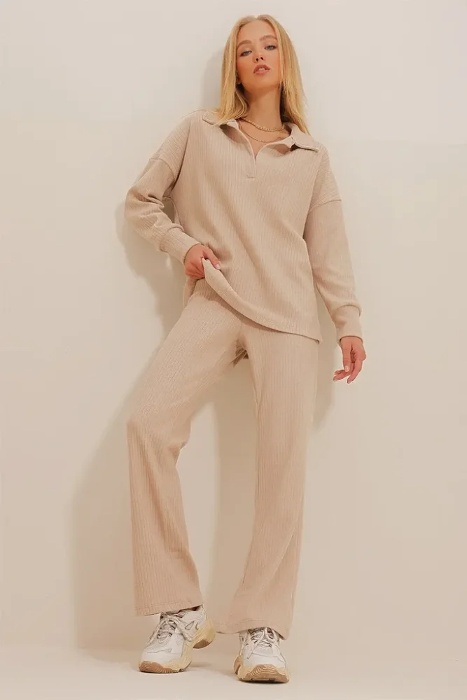 Trend Alacati Stili Ženski komplet duks i pantalone ALC-796-001, Bež