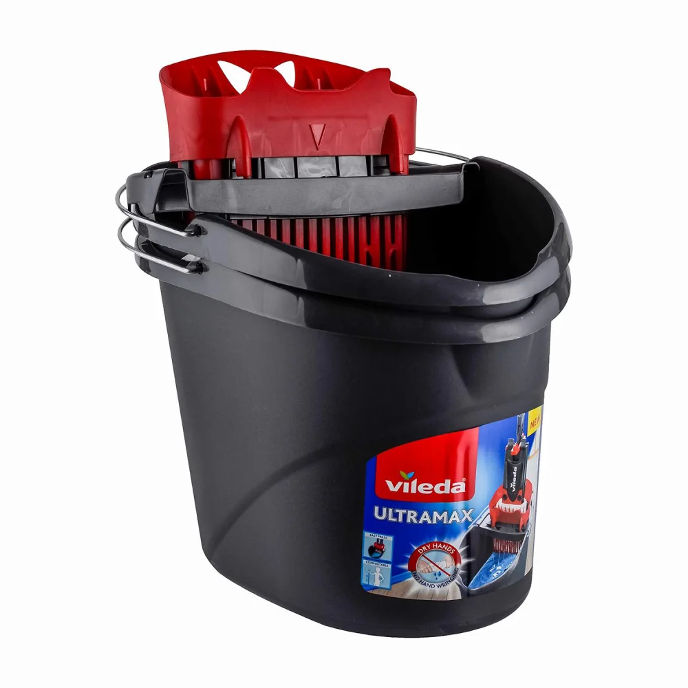 Vileda Set za čišćenje podova Ultramax Box, Mop + Drška + Kanta sa cediljkom, Crveno-crni