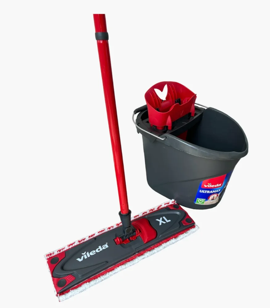 Vileda Set za čišćenje podova Ultramax Box, Mop + Drška + Kanta sa cediljkom, Crveno-crni