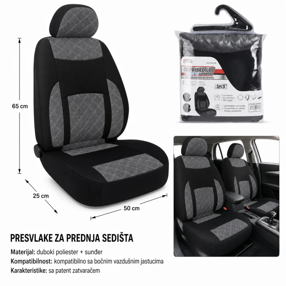 KMT Navlaka za prednje sedište automobila, Crna