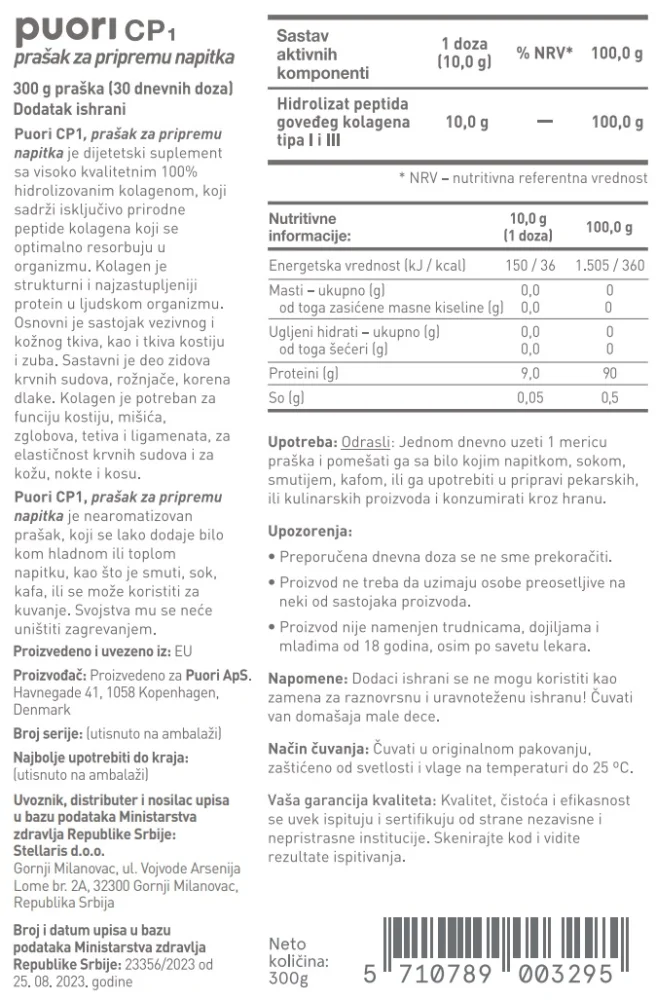 PUORI Kolagen u prahu CP1 Collagen Peptides 30/1 300 g