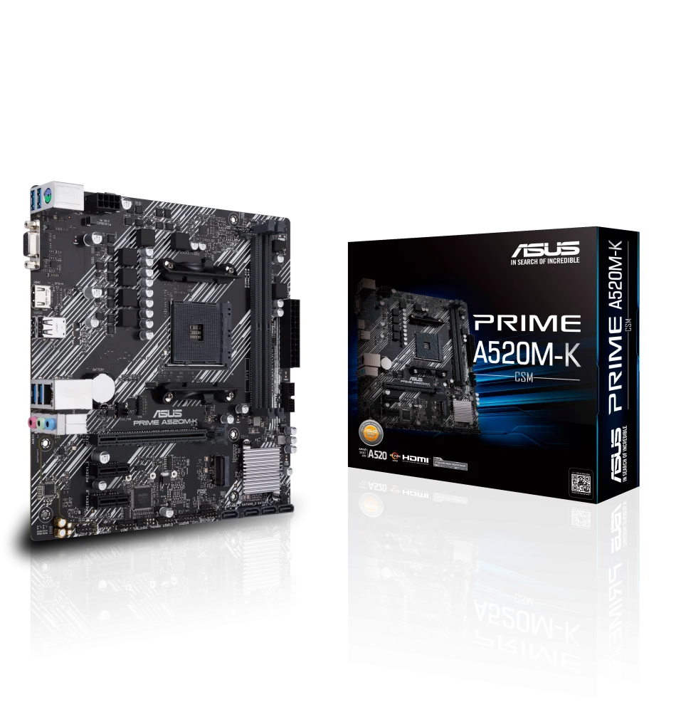 ASUS PRIME A520M-K AMD A520 mikro ATX Matična ploča, 3rd 3rd Generation Ryzen 5,/7, DDR4-SDRAM, 64 GB, M.2, SATA
