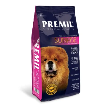 Premil Suva hrana za pse Sunrise, Jagnjetina, pačetina i tuna, 15 kg
