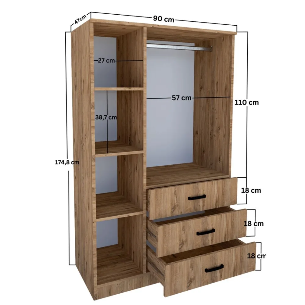 Hanah Home Garderober Easy 1600-56, 90x174.8x47 cm, Smeđi