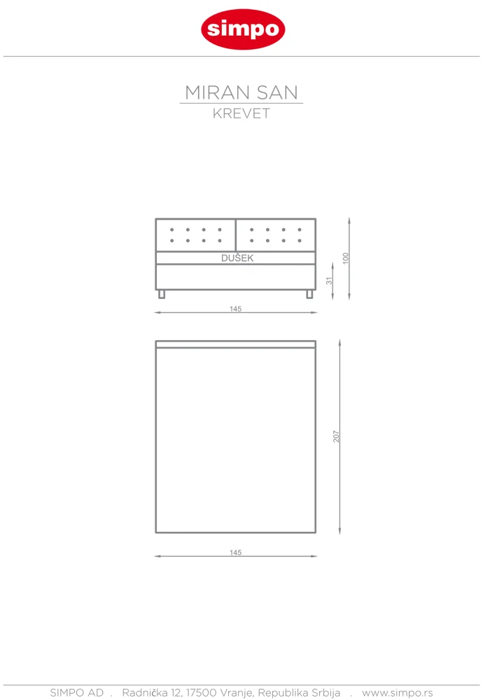 SIMPO Krevet Miran san 140 x 200 cmfiksni, Sivi